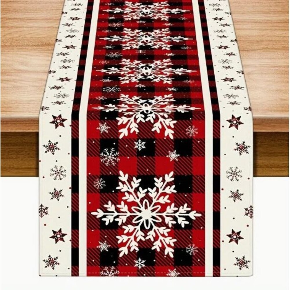 Table Runner 13x72in Woven Polyester Snowflake Christmas Winter Holiday